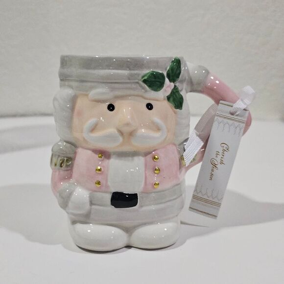 Other - Festive Nutcracker Ceramic Mug - Pink and White Christmas Mug
